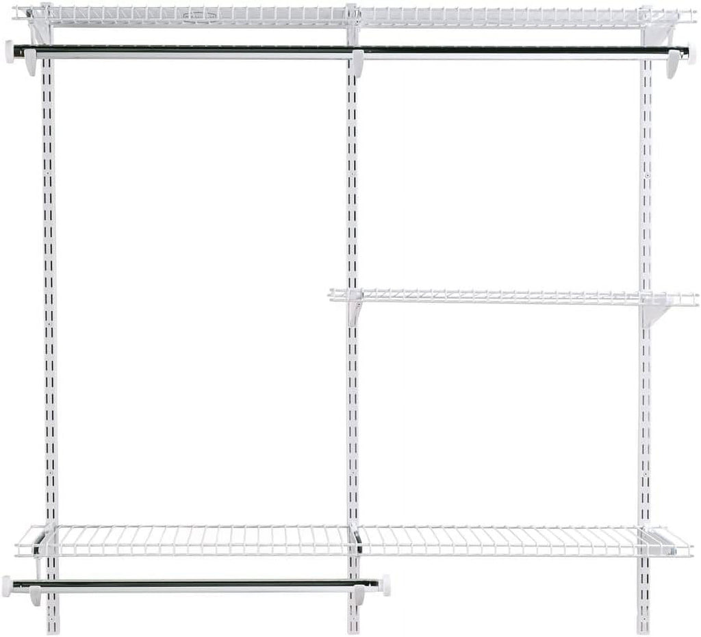White Wire Shelving Kit with Expandable Shelving and Telescoping Rods U952029