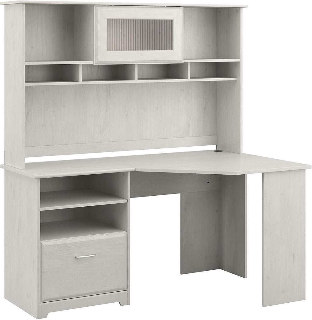 White Corner Desk with Hutch U9014