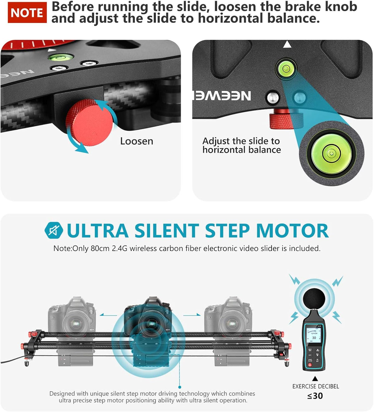 Motorized Camera Slider, 31.5-inch Carbon Fiber Track Rail, Load up to 22 lbs M1009