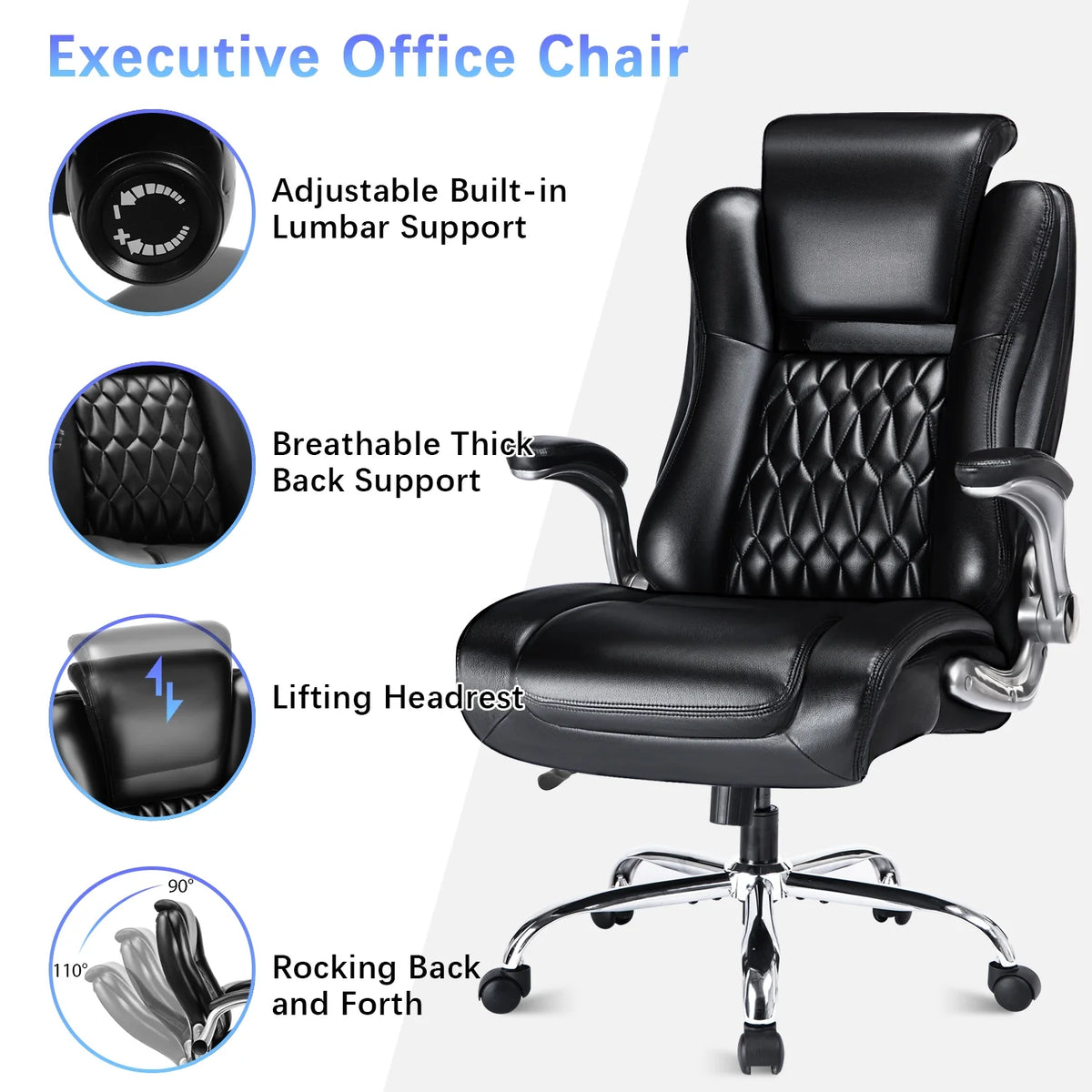 Ergonomic Office Chair with Flip-up Armrests, Black N243