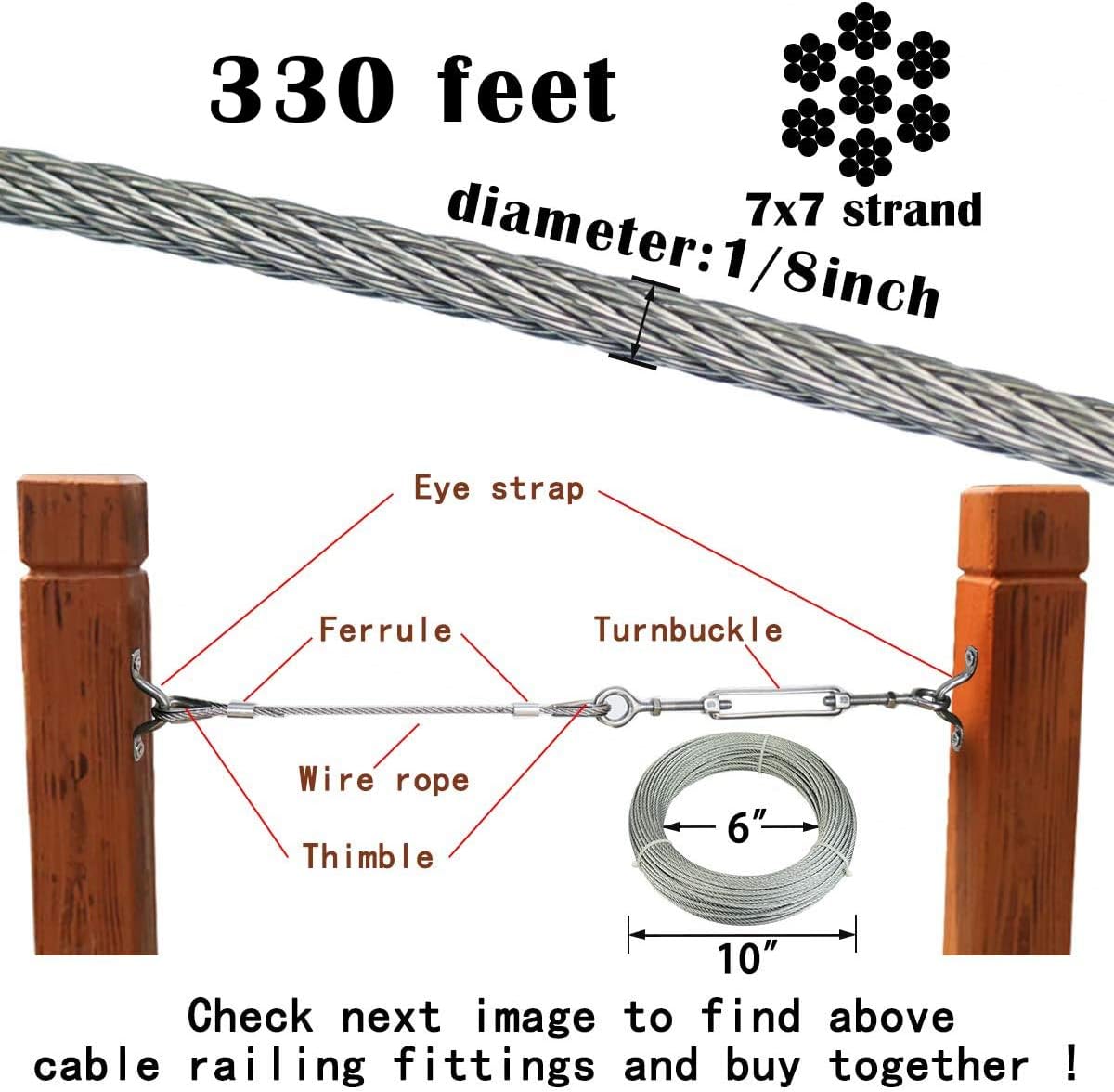 330 Feet 1/8 Galvanized Steel Wire Rope Cable, 7x7 Strand, Pack of 2 G6225
