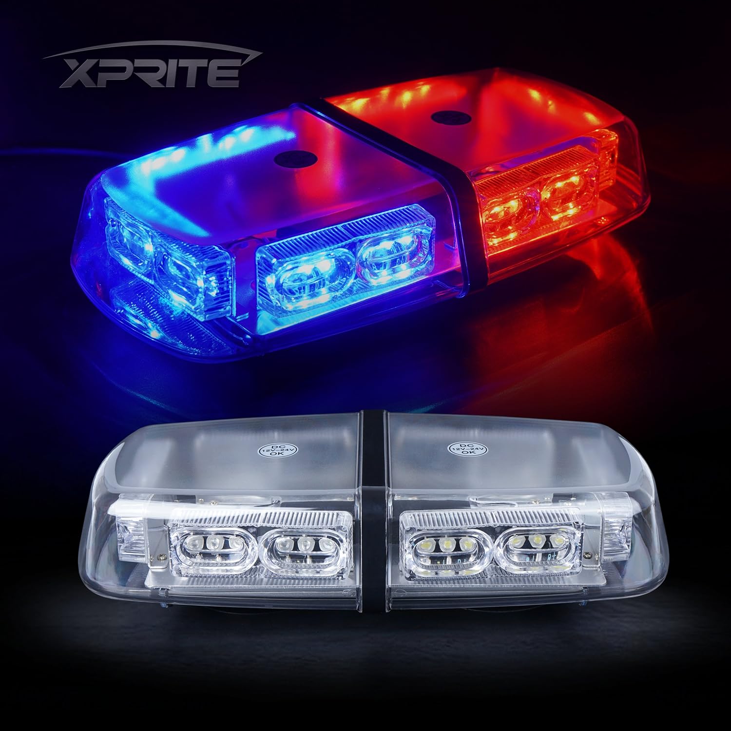 White Red 36 LED Rooftop Mini Bar Strobe Lights with Magnetic Base, Pack of 2 I416