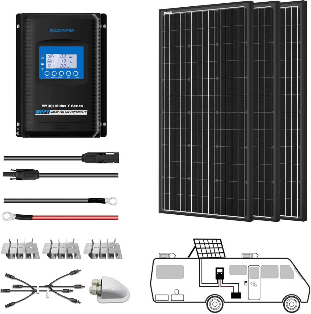 300 Watt Monocrystalline Solar Panel Kit with 30A MPPT LCD Charge Controller D515989