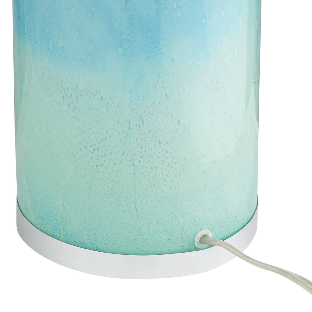 Blue Art Glass Table Lamp with Off White Drum Shade Z57019