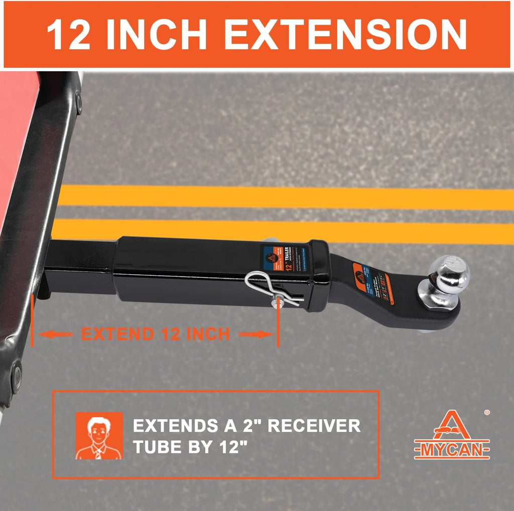 Hitch Extension 12 Long Solid Trailer Extender for 2 Receiver Tube Tow Bar Steel Shank Heavy Duty 3500 lbs Pack of 2 Q889856