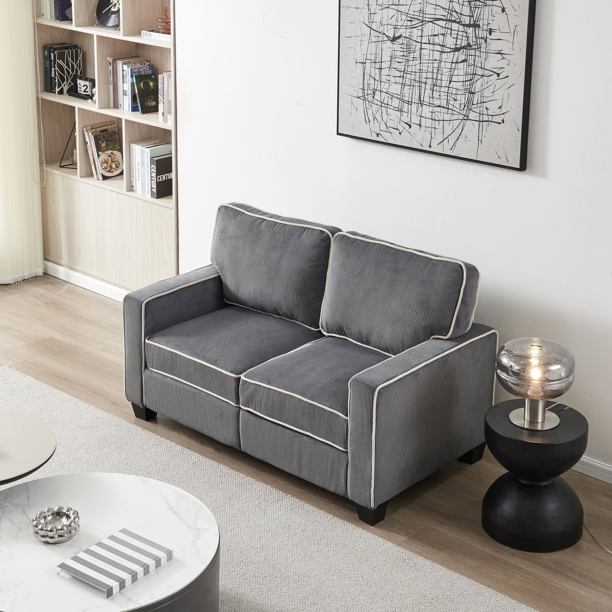Dark Grey Corduroy Sofa Loveseat with Storage N72231