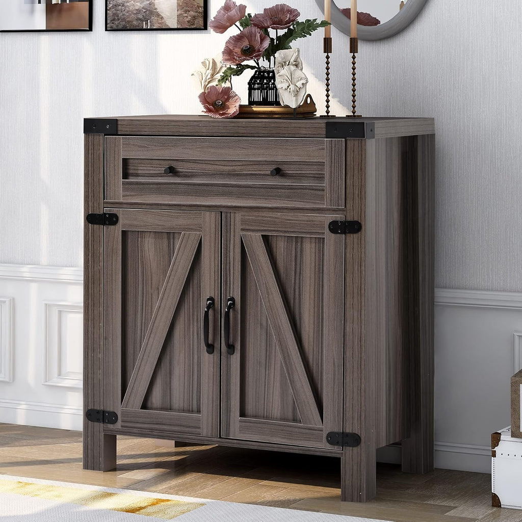 Dark Grey Wood Sideboard Storage Cabinet with Drawer and Cabinet X81686