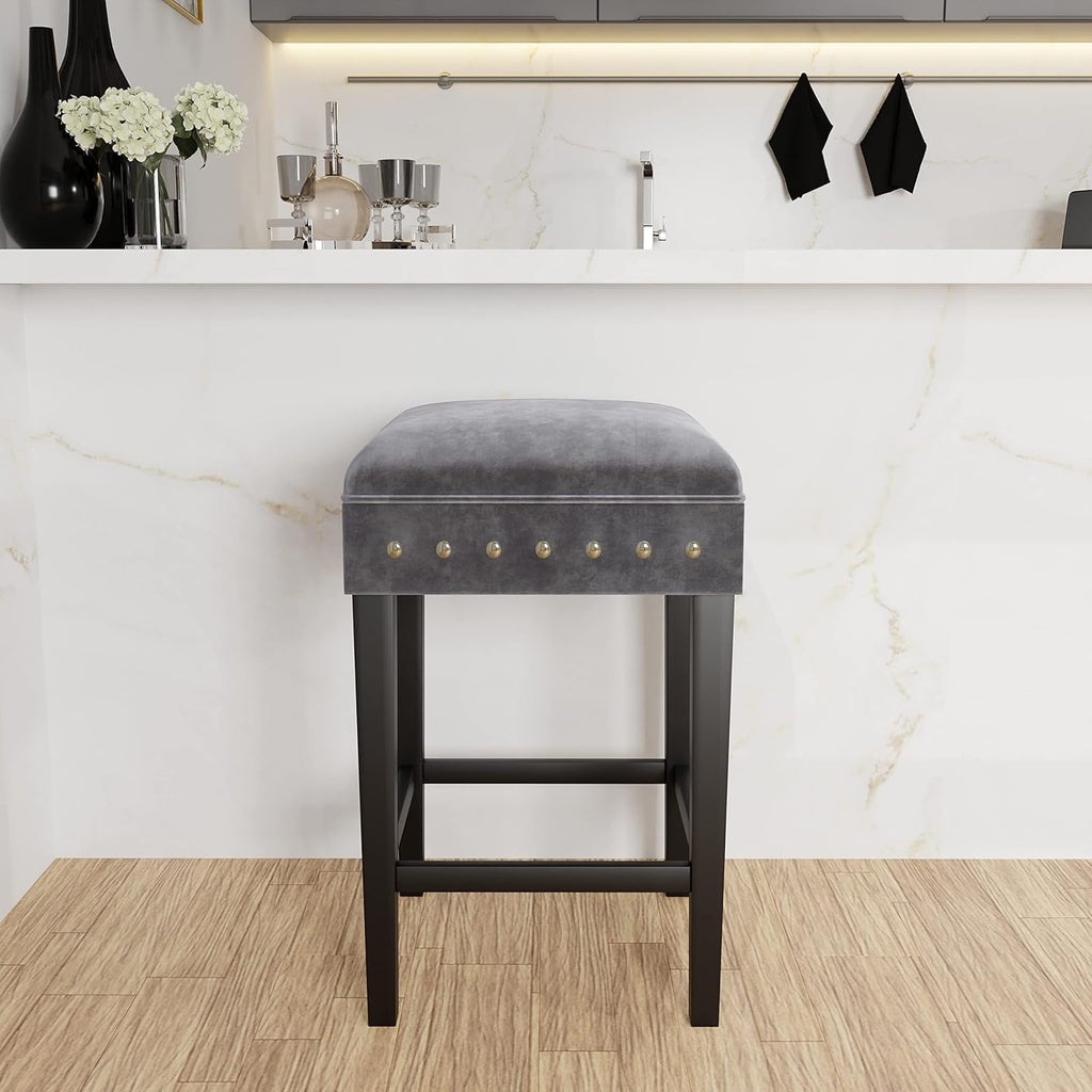 Blue Wood Backless Counter Height Stool G4167
