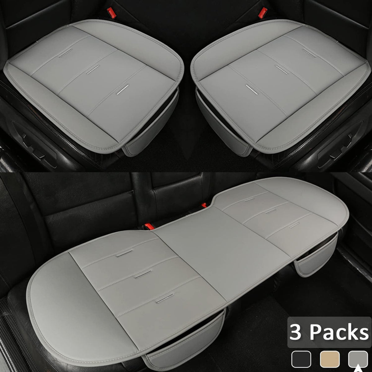 Beige PU Leather Car Seat Covers, Pack of 2 X338