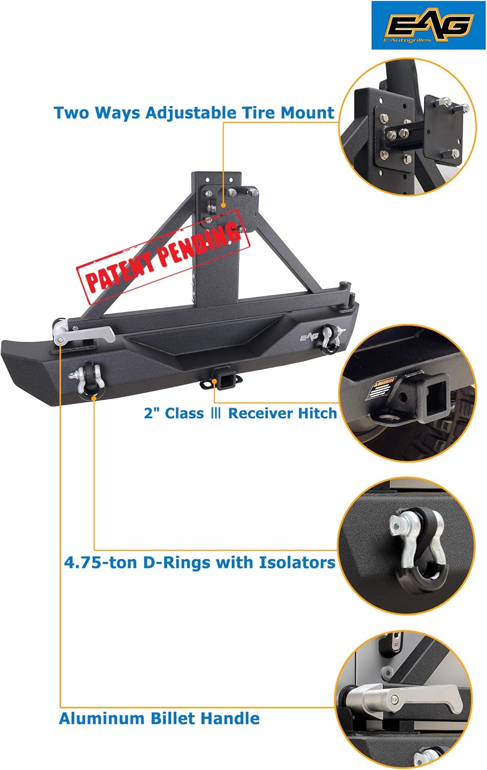 Rear Bumper and Tire Carrier with Third Brake Light Mounting Bracket J8441