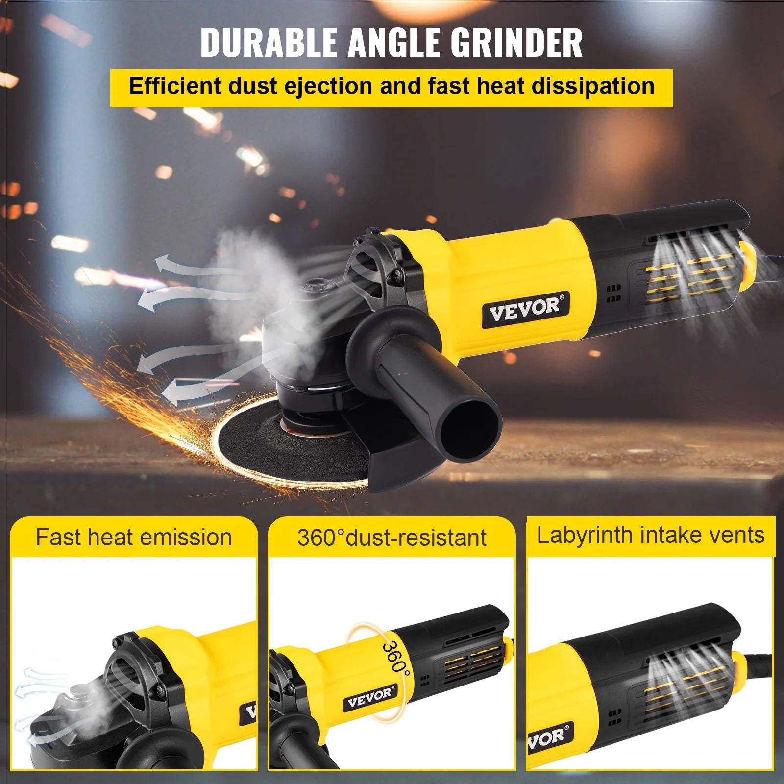 Angle Grinder 4-1/2" 11A with Paddle Switch and 360° Rotational Guard, 12000rpm F7778