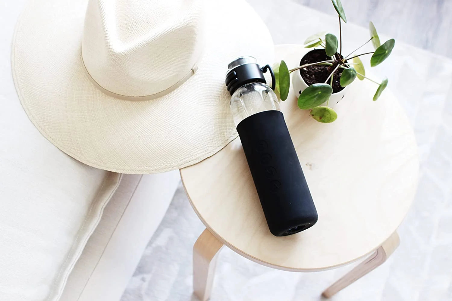Black Glass Sport Water Bottle with Silicone Sleeve and Flip Top Lid X760431