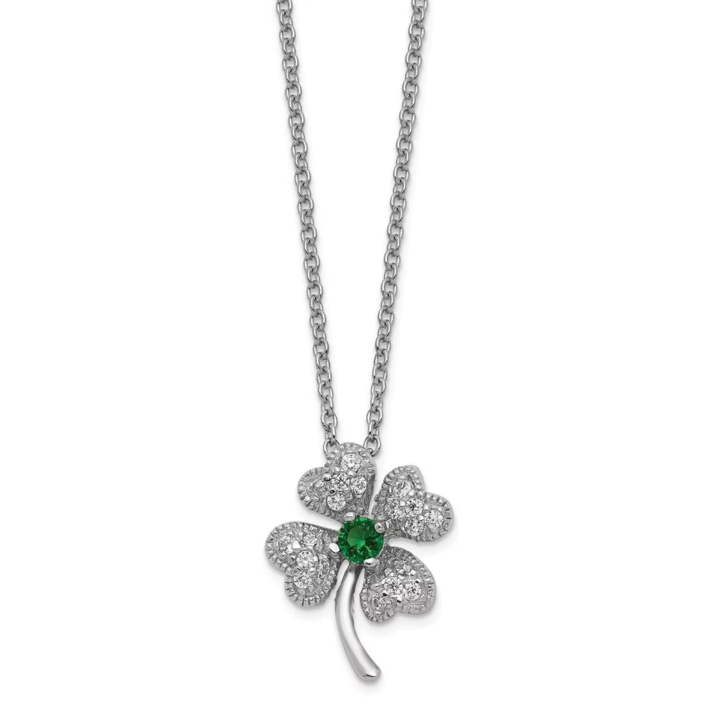 Green Glass & CZ 4-leaf Clover Necklace T392401