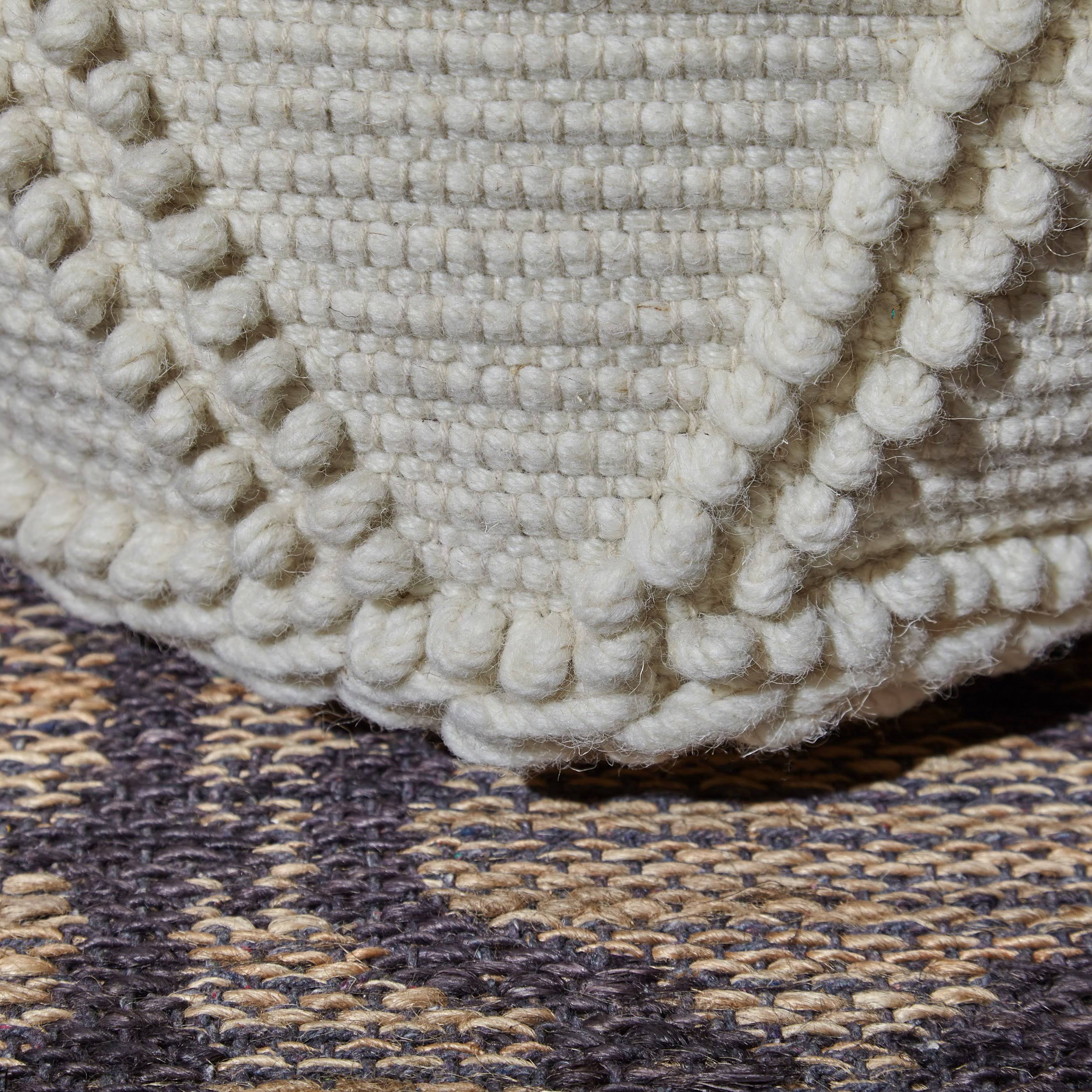 White Wool Cotton Square Pouf P678