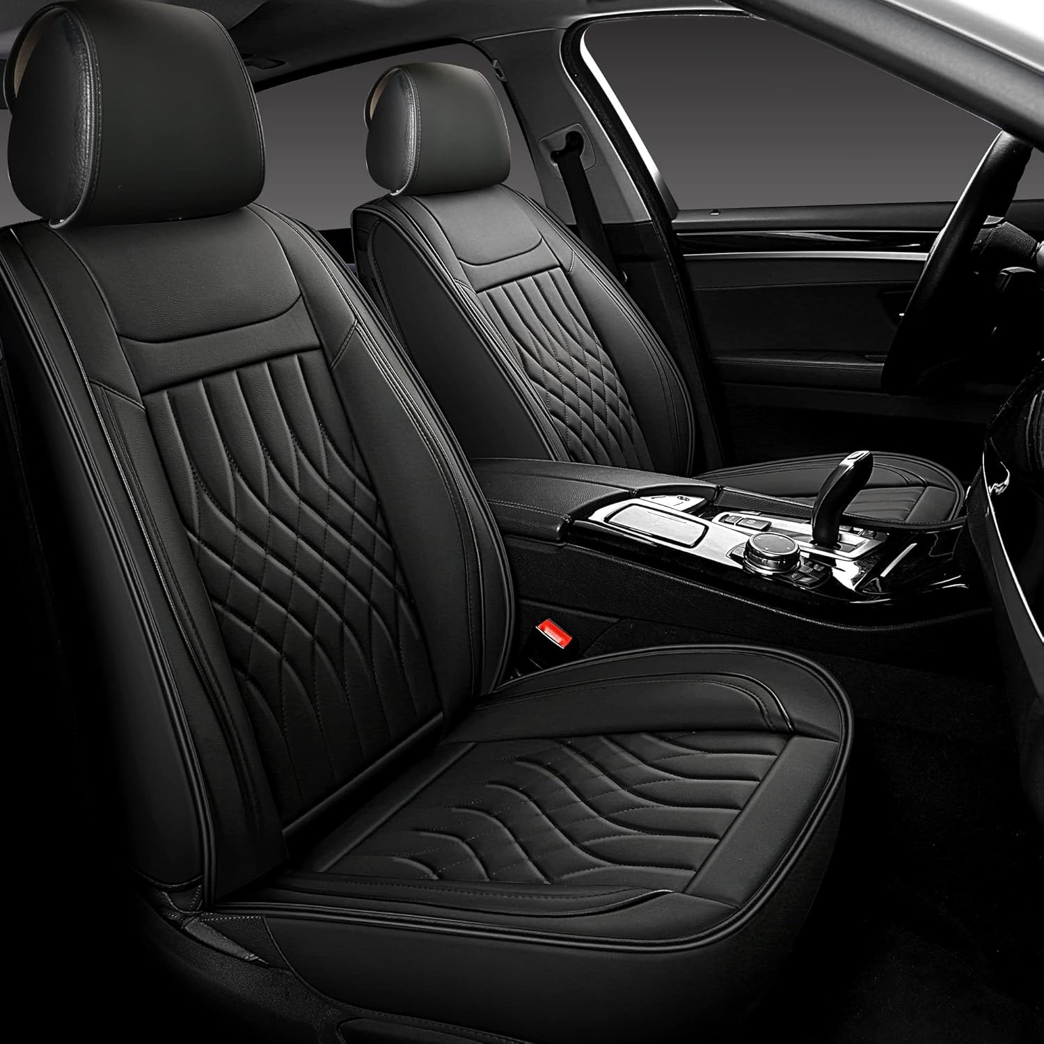 Black and Red Leather Car Seat Covers Full Set K124023