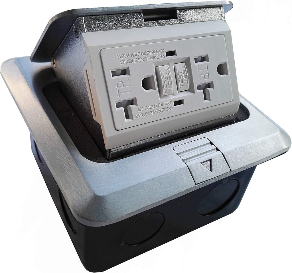 Pop Up Floor Outlet Covers Box, 20A Duplex Receptacle, Aluminum alloy, Silver Pack of 2 A275