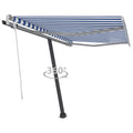 Freestanding Manual Retractable Awning with Base Outdoor Canopy Sunshade Shelter Blue and White 118.1 x 98.4 Inches R1897