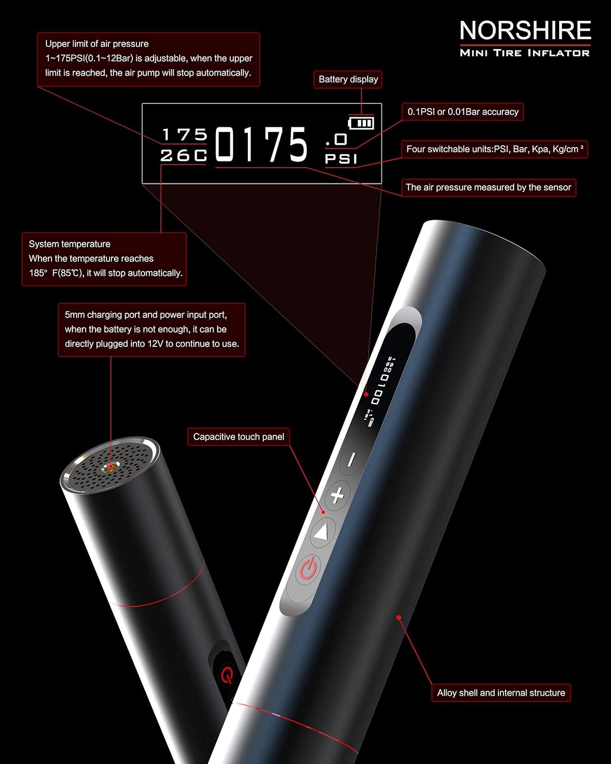 Tire Inflator Portable Air Compressor with 175PSI OLED Touch Screen P295678