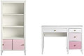 2 Piece Kids Bedroom Set with Bookcase and Desk in White and Pink P8631