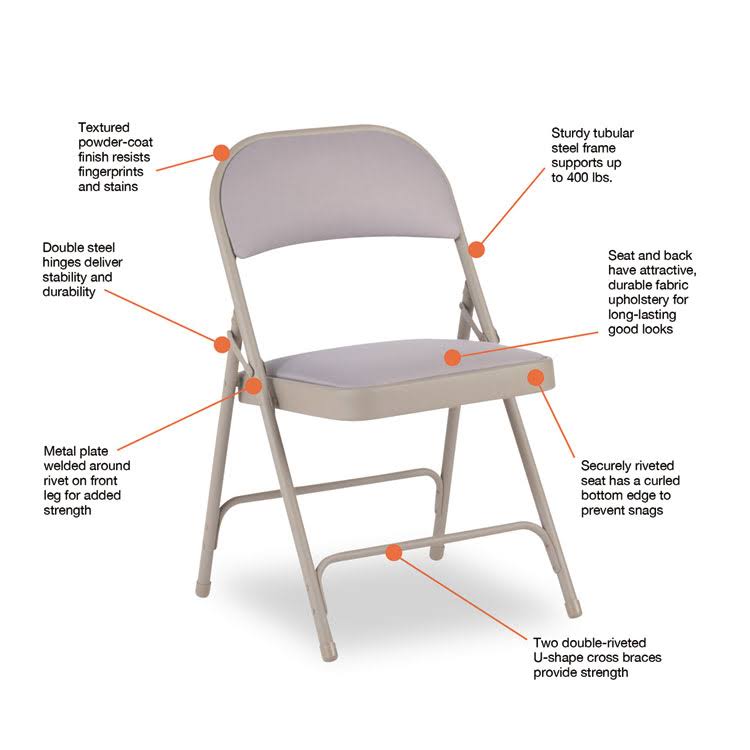 Steel Folding Chair with Fabric Back/Seat, Tan, 4/Carton D8683