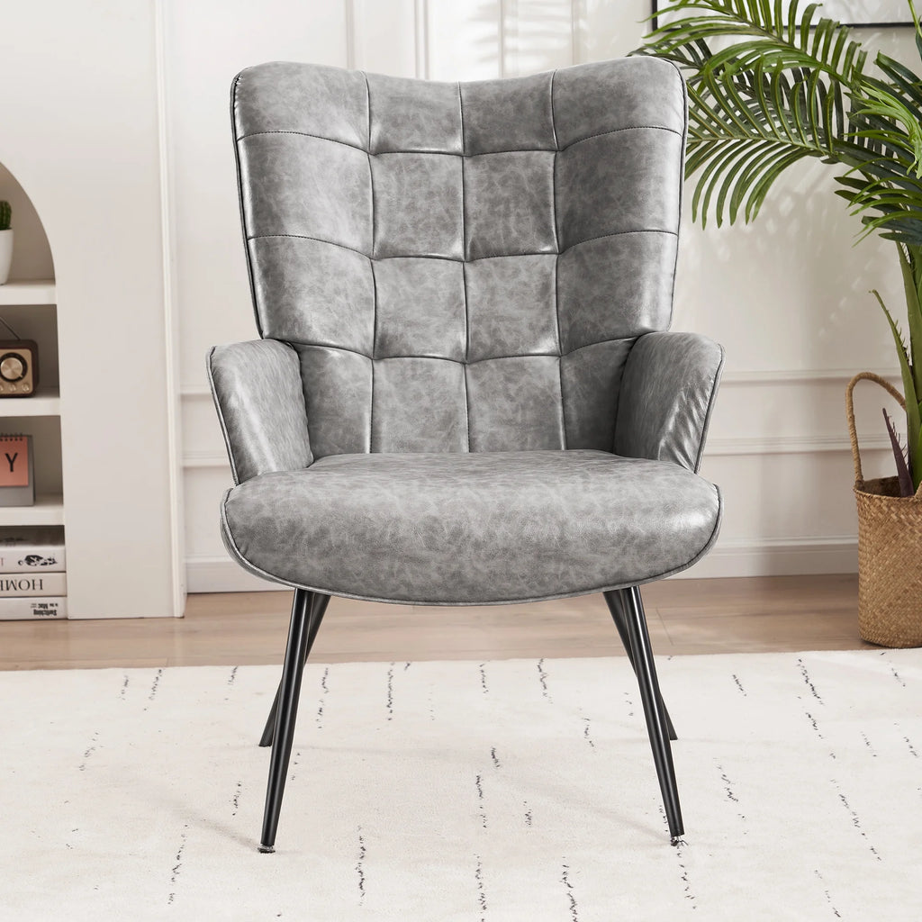 Gray Faux Leather Wingback Chair with Metal Legs J18626