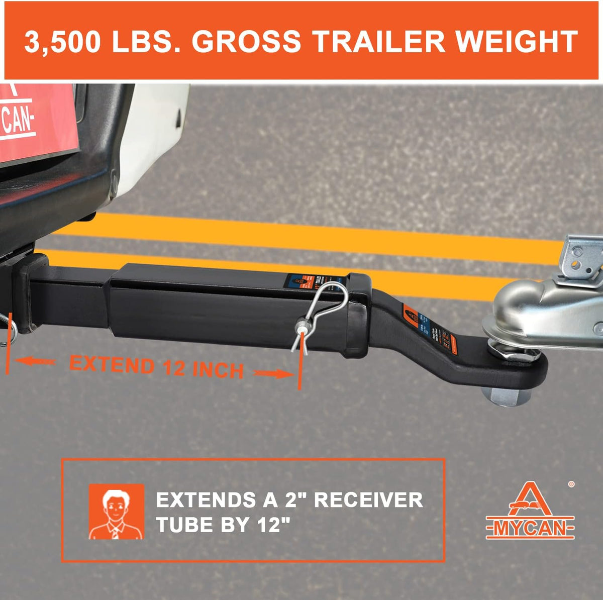 Hitch Extension 12 Long Solid Trailer Extender for 2 Receiver Tube Tow Bar Steel Shank Heavy Duty 3500 lbs Pack of 2 Q889856