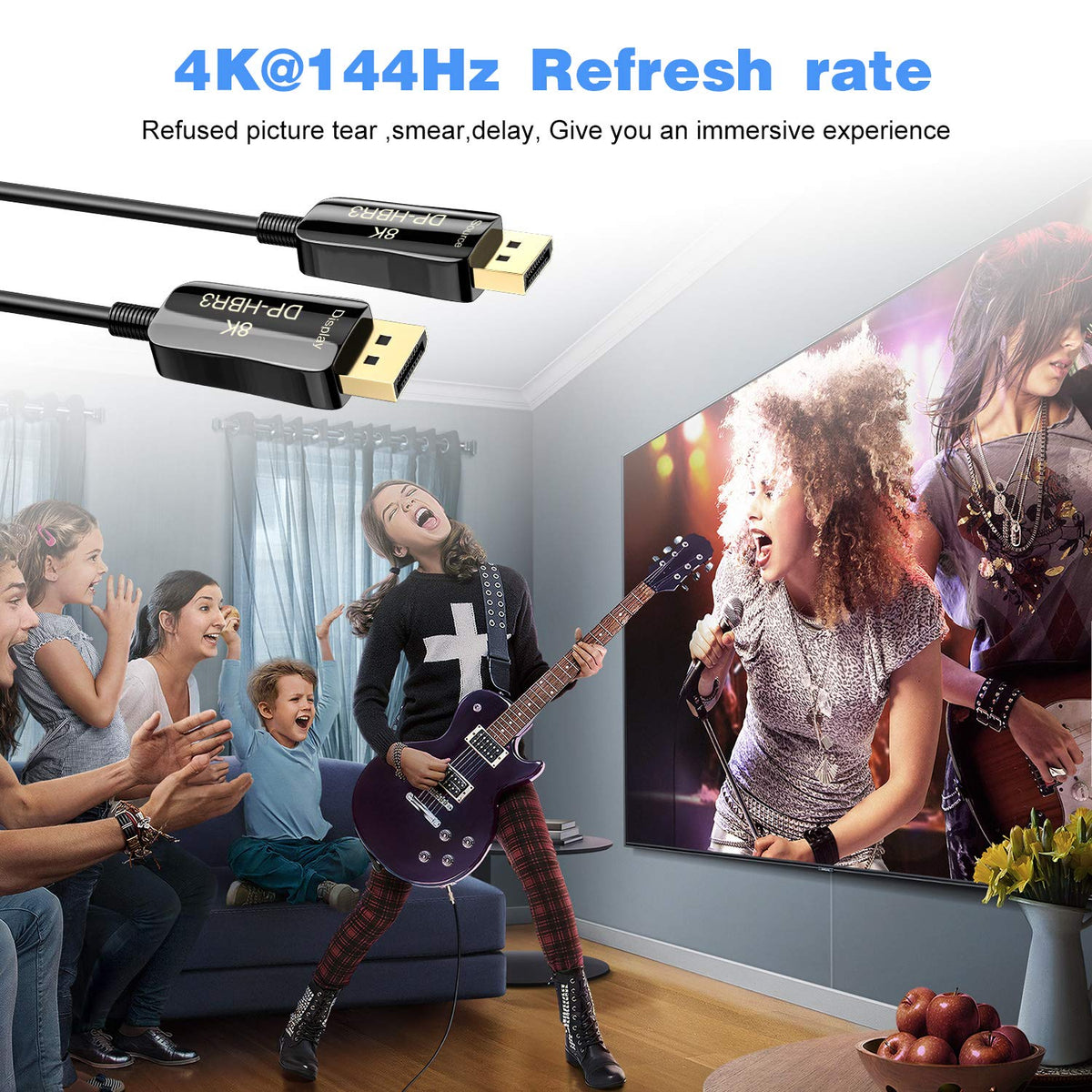 8K 4K DisplayPort Cable DP 1.4 HBR3 32.4Gbps Optical Fiber Slim and Flexible DP to DP Cable (15m 50ft) Y5606