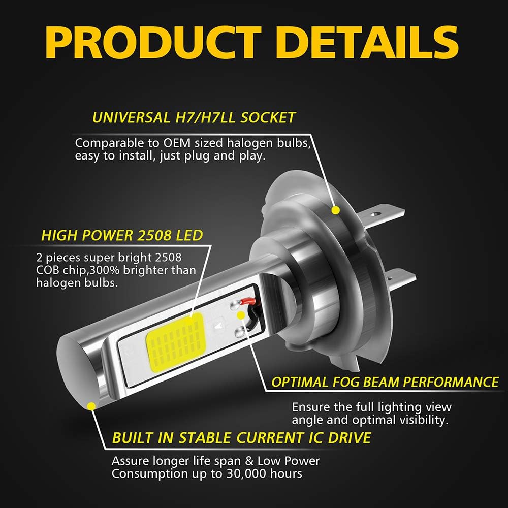 H7 LED Fog Light Bulbs 6000K Xenon White, Pack of 2 Y179327
