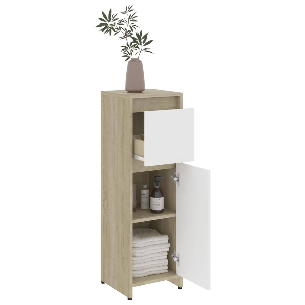 White and Sonoma Oak Bathroom Cabinet Chipboard Q11411