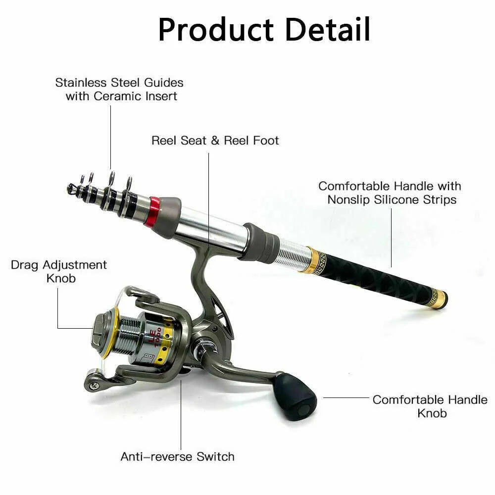 Telescopic Fishing Rod Spinning Reels Combos Full Kit with Bag 100M Line Y2229