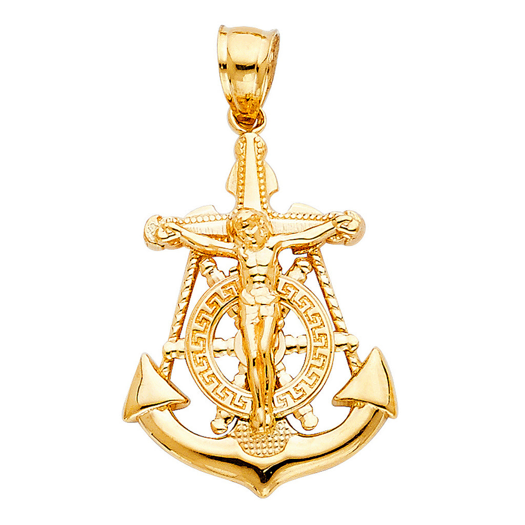 14k Yellow Gold Mariner Crucifix Pendant Necklace 19x25mm 2.1 Grams T88165