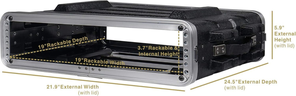 2U PA DJ Rack Case with ABS Construction and Heavy-Duty Latches H971341