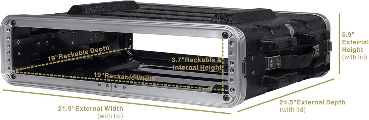 2U PA DJ Rack Case with ABS Construction and Heavy-Duty Latches H971341