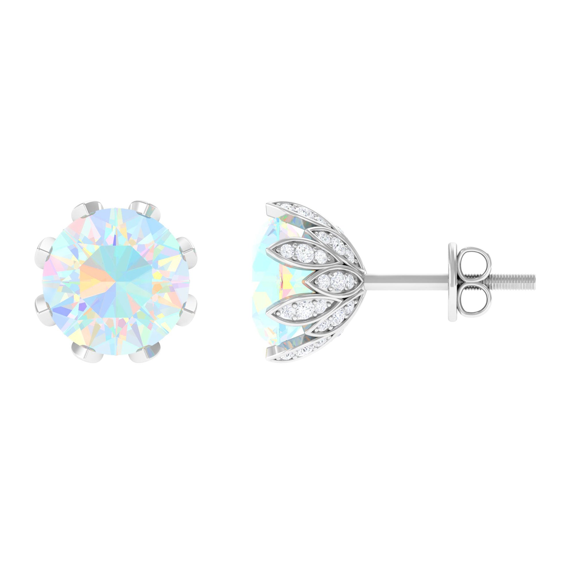 Floral Stud Earrings with Diamond, 925 Sterling Silver E66792