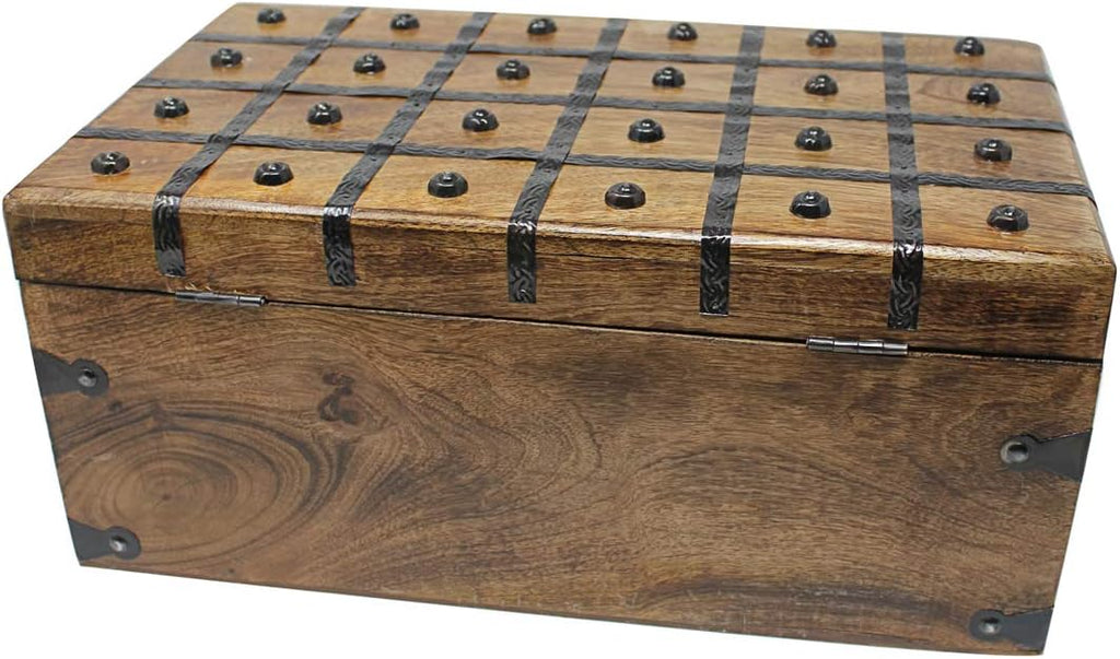 Wooden Treasure Chest with Antique Iron Lock and Skeleton Key, X-Large 17 x 10 x 7.5 M696