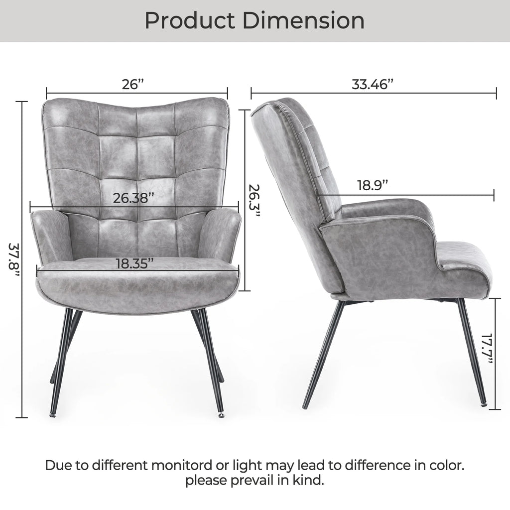 Gray Faux Leather Wingback Chair with Metal Legs J18626