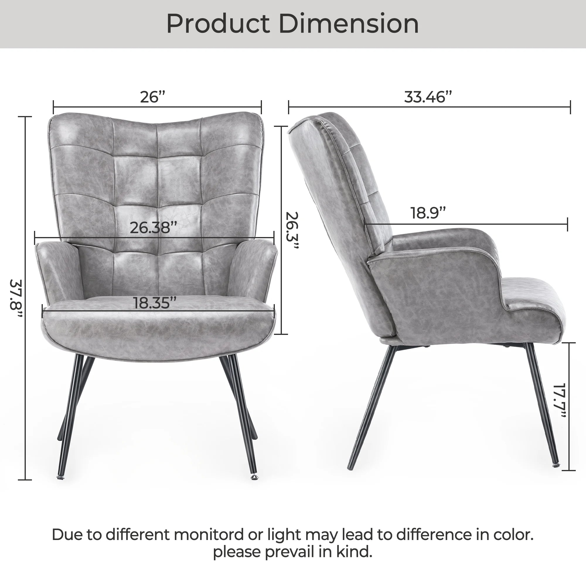 Gray Faux Leather Wingback Chair with Metal Legs J18626
