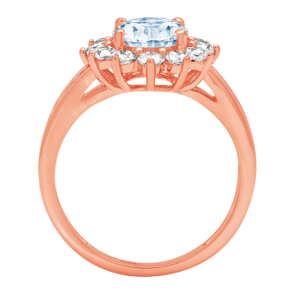 Oval Cut Blue Simulated Diamond 18k Rose Gold Halo Ring Size 6.75 I703