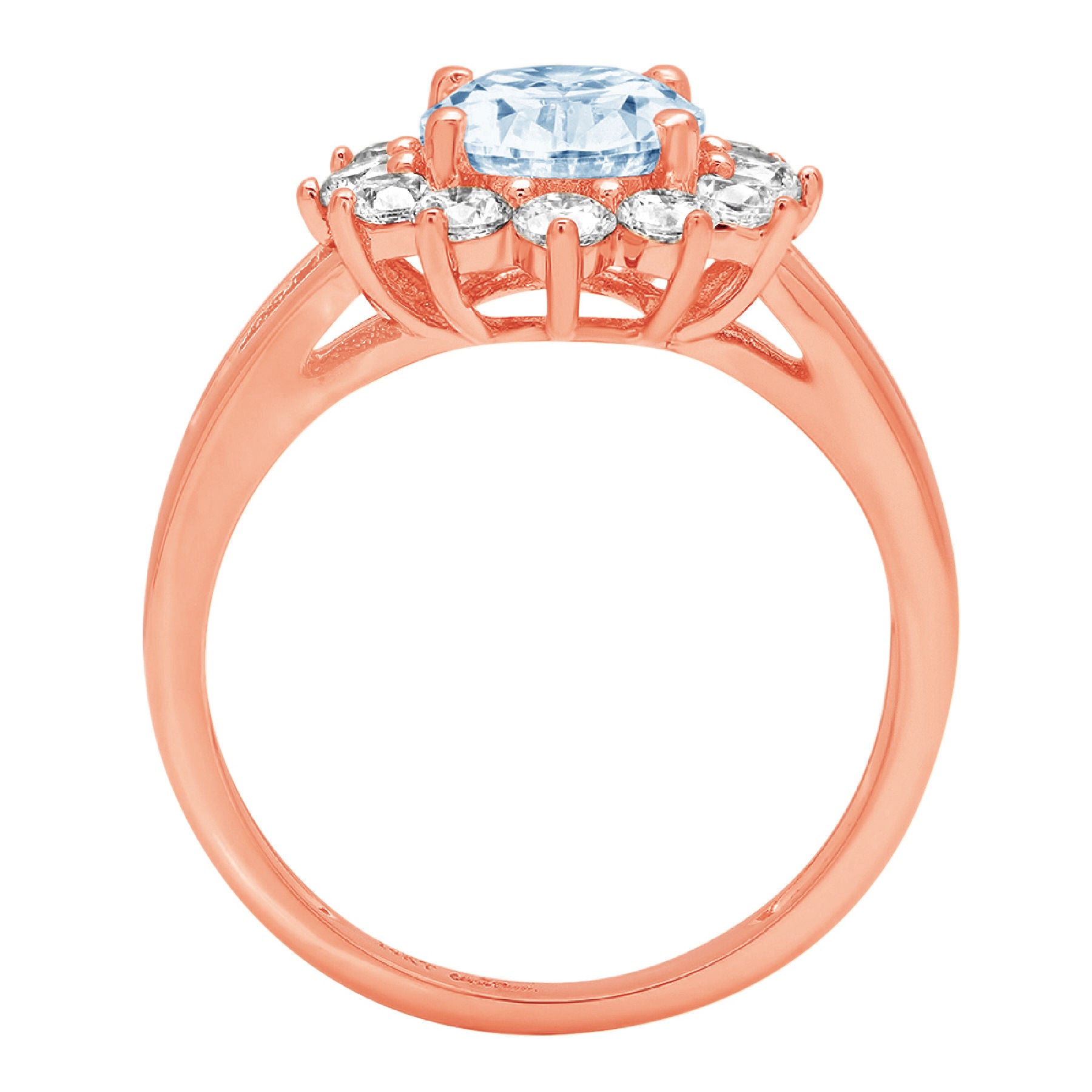 Oval Cut Blue Simulated Diamond 18k Rose Gold Halo Ring Size 6.75 I703