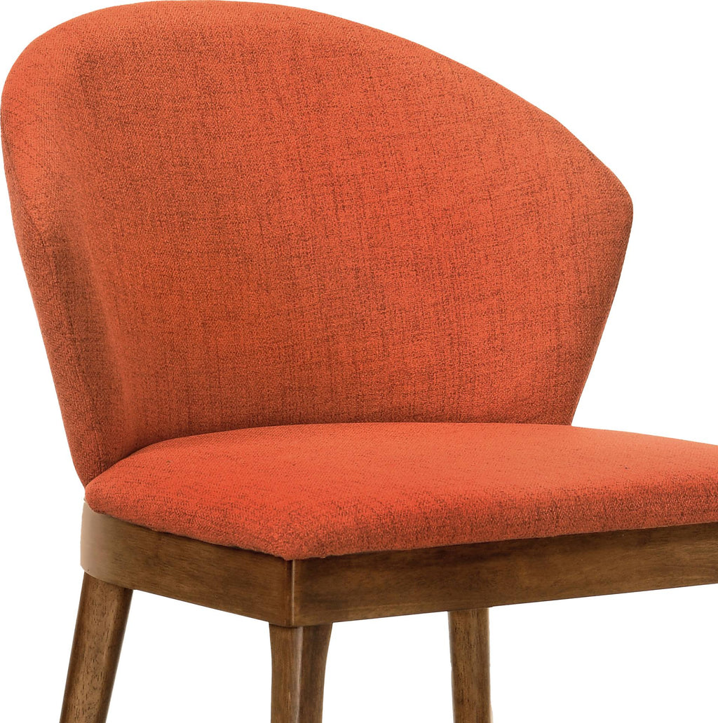 Orange Fabric and Walnut Wood Dining Side Chairs - Set of 2 Y537355