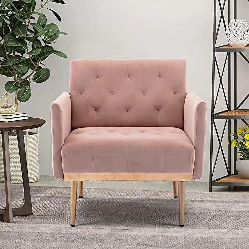 Pink Velvet Single Sofa Arm Chair with Metal Legs V93359