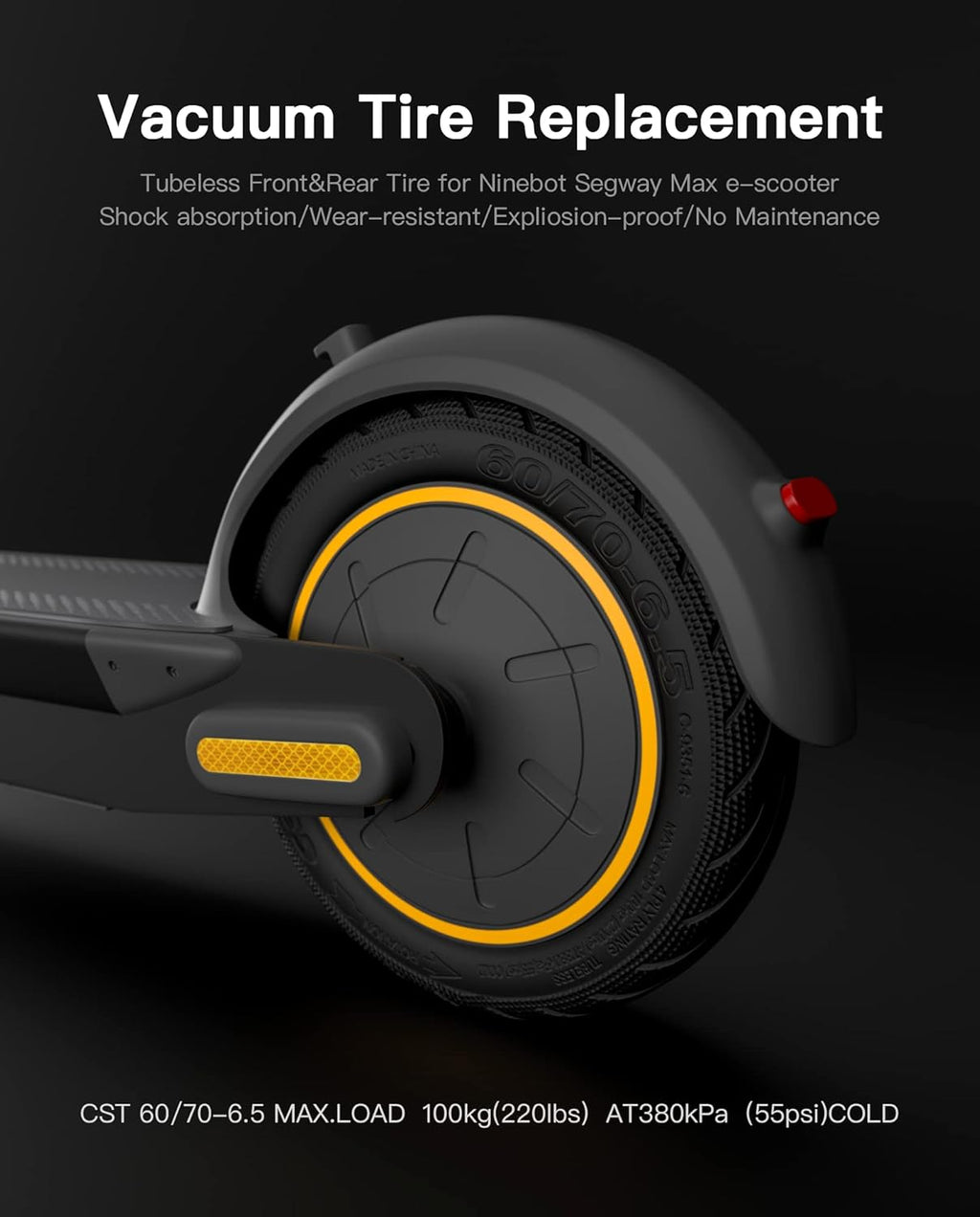 Tubeless Front Tire for Ninebot by Segway Max G30 Electric KickScooter, Solid Rubber, Pack of 2 H655705