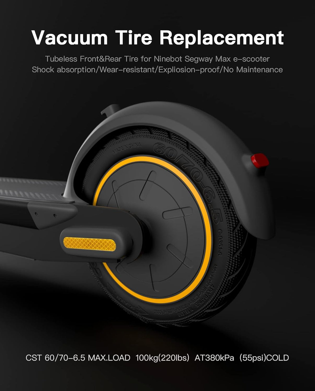 Tubeless Front Tire for Ninebot by Segway Max G30 Electric KickScooter, Solid Rubber, Pack of 2 H655705