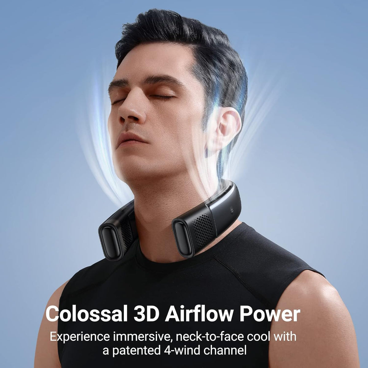 Black 4000 mAh Rechargeable Bladeless Neck Fan S869