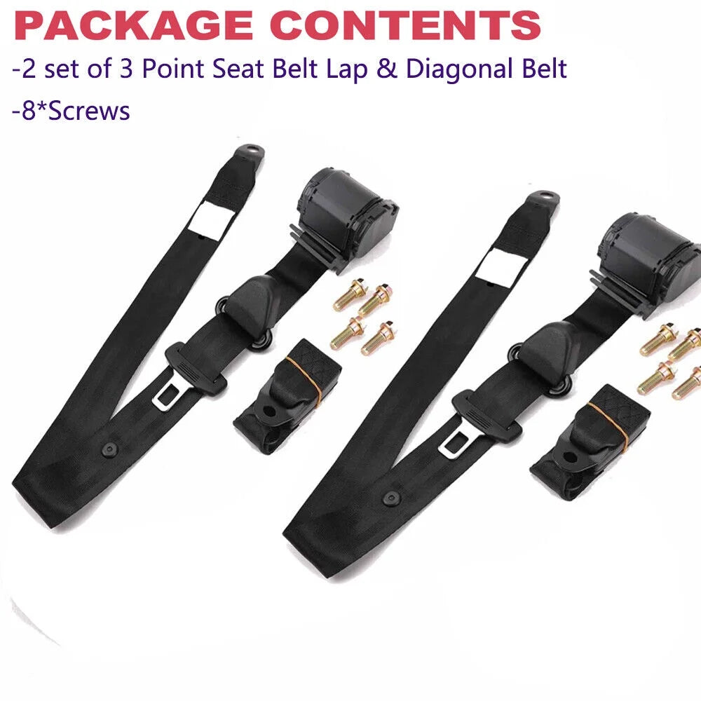 2 Pack Universal 3 Point Retractable Car Seat Belt, Black S8602
