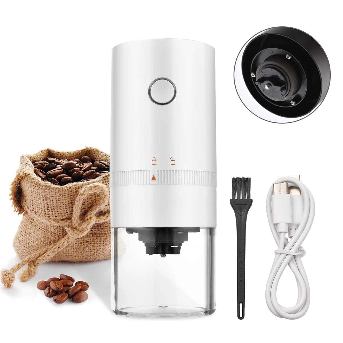 Portable Mini Electric Burr Coffee Grinder with Adjustable Coarse Fine Grinding Removable Chamber L73576