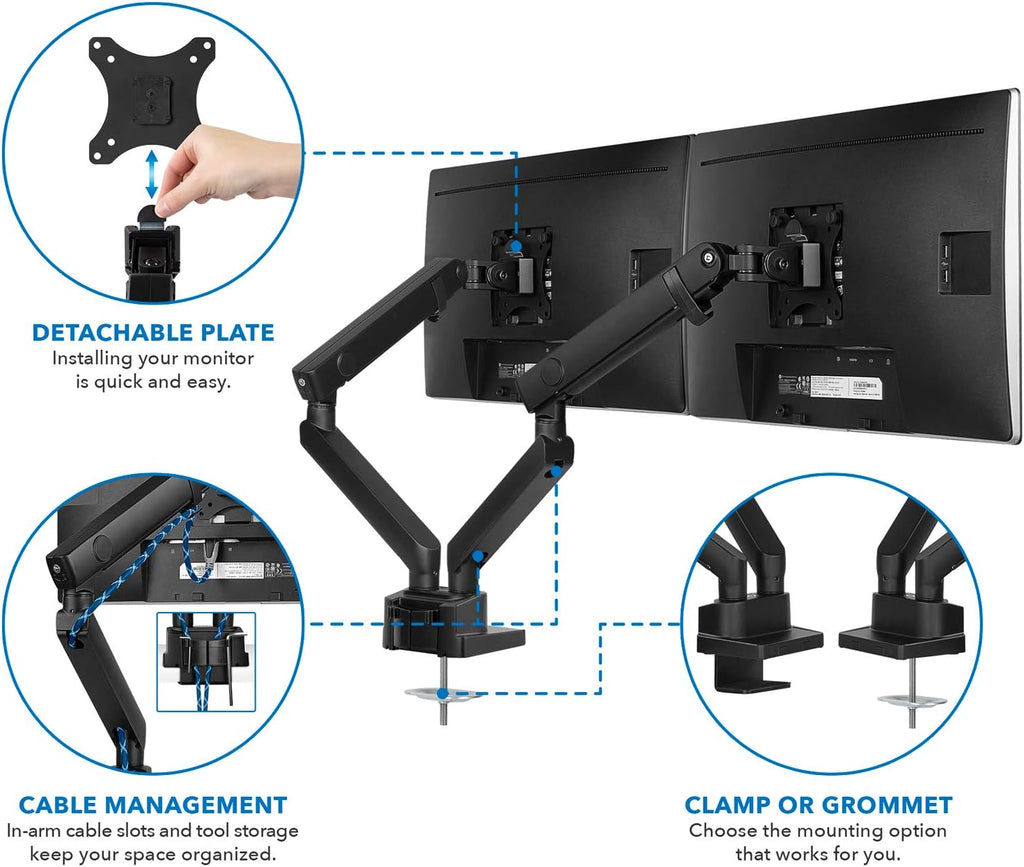 Dual Monitor Arm Mount Desk Stand, Height Adjustable, Fits Two 24 27 29 30 32 Inch VESA 75 100 Screens O4574