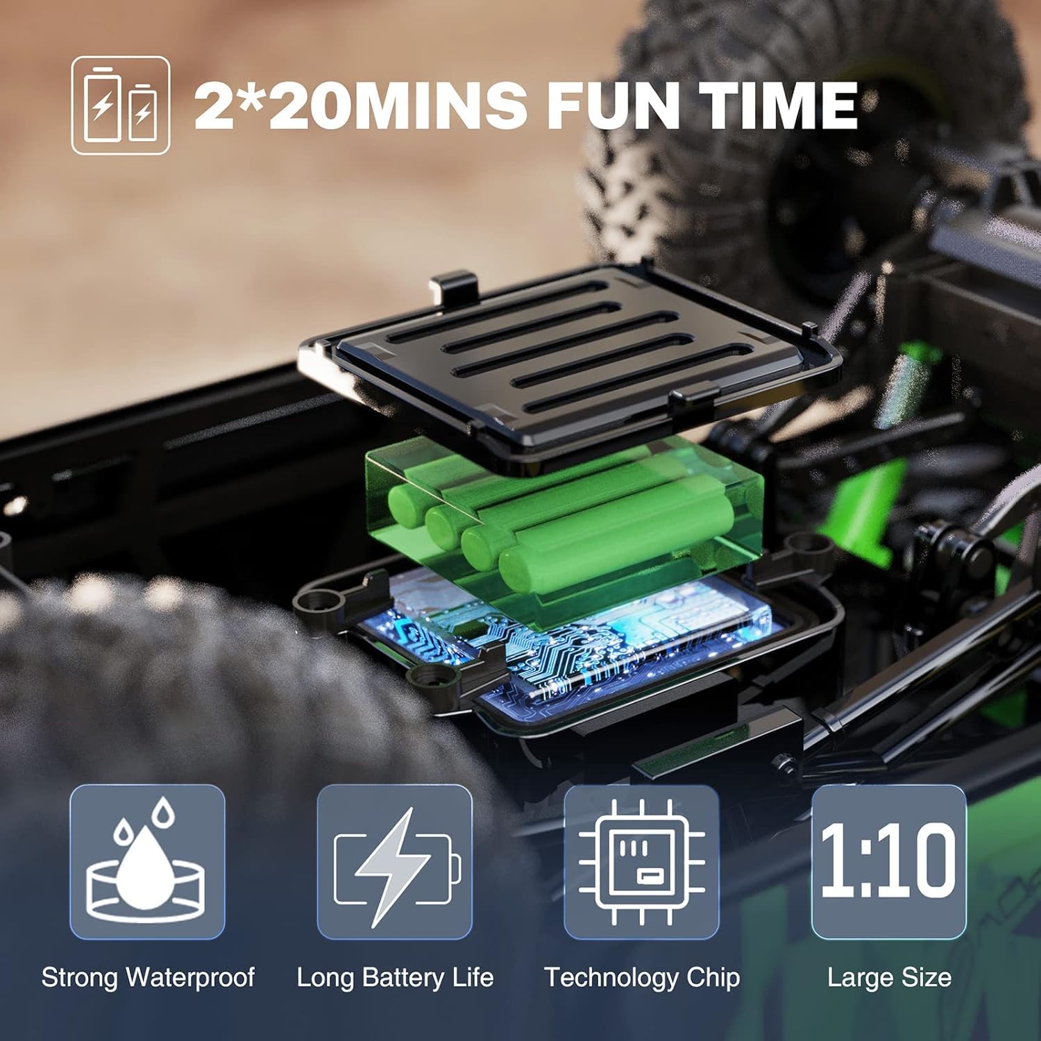 2.4 GHz Waterproof 4WD RC Monster Truck with 2 Rechargeable Batteries G741161