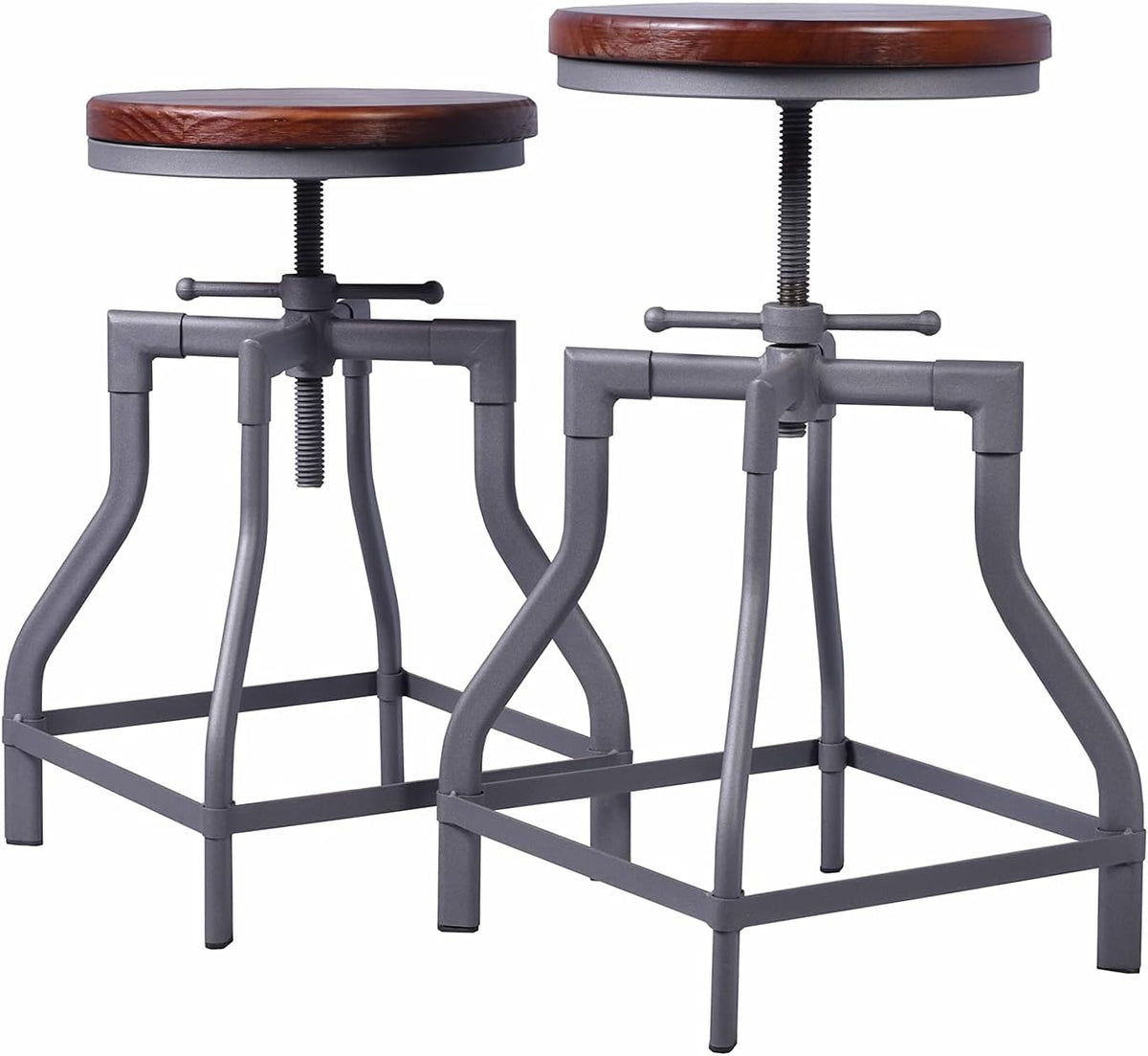 Set of 2 Metal and Wood Top Adjustable Bar Stool J3384