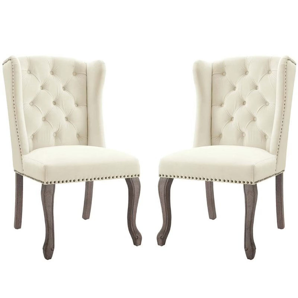 Ivory Velvet Tufted Accent Chair (Set of 2) I357453